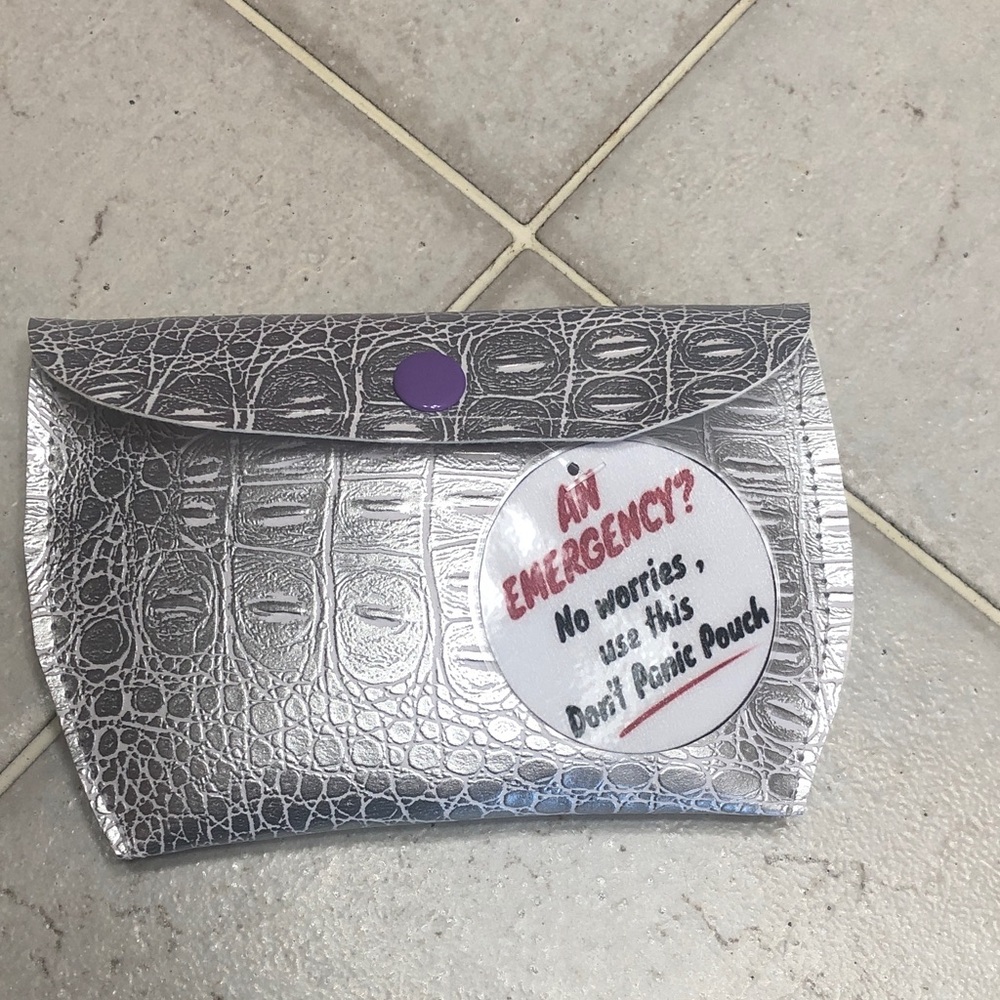 Silver Croc-Texture Emergency Panic Pouch with Purple Snap